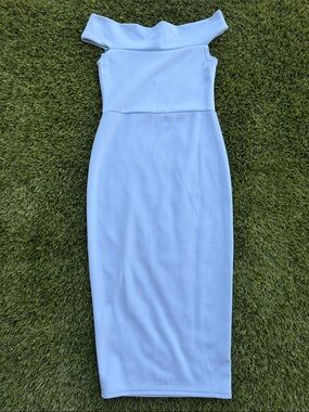 Boohoo Pale Blue One-Shoulder Midi Dress